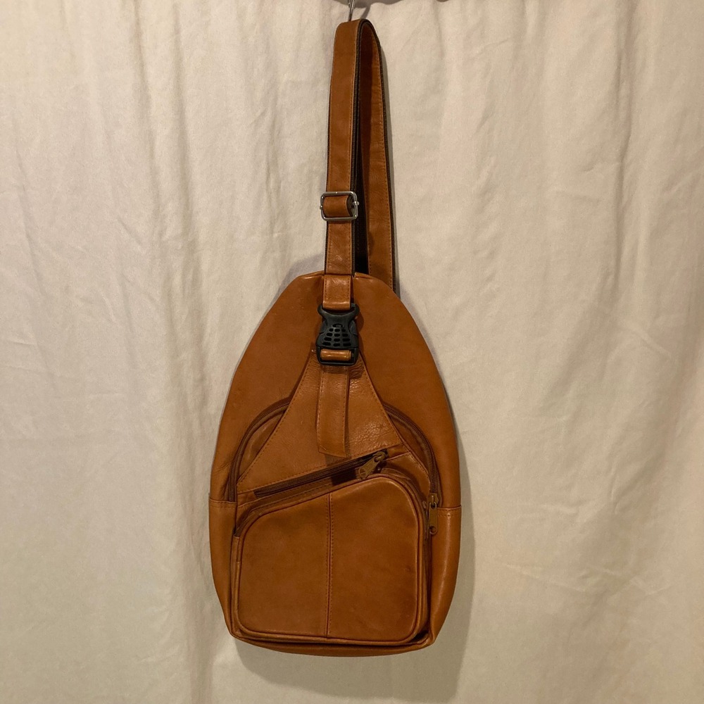Vintage Tan Genuine Leather Teardrop Sling Crossbody Bag Ameribag Style